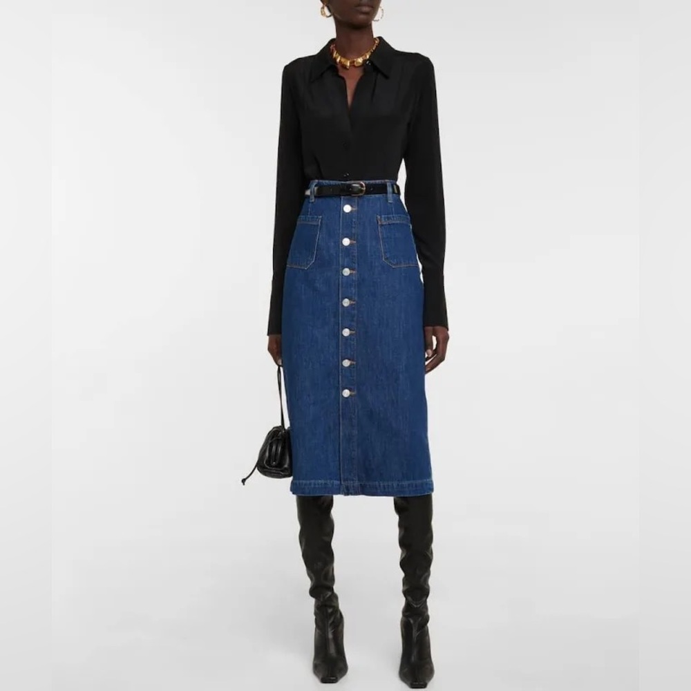 FRAME Le Bardot Denim Midi Skirt sz 23 BRAND NEW
